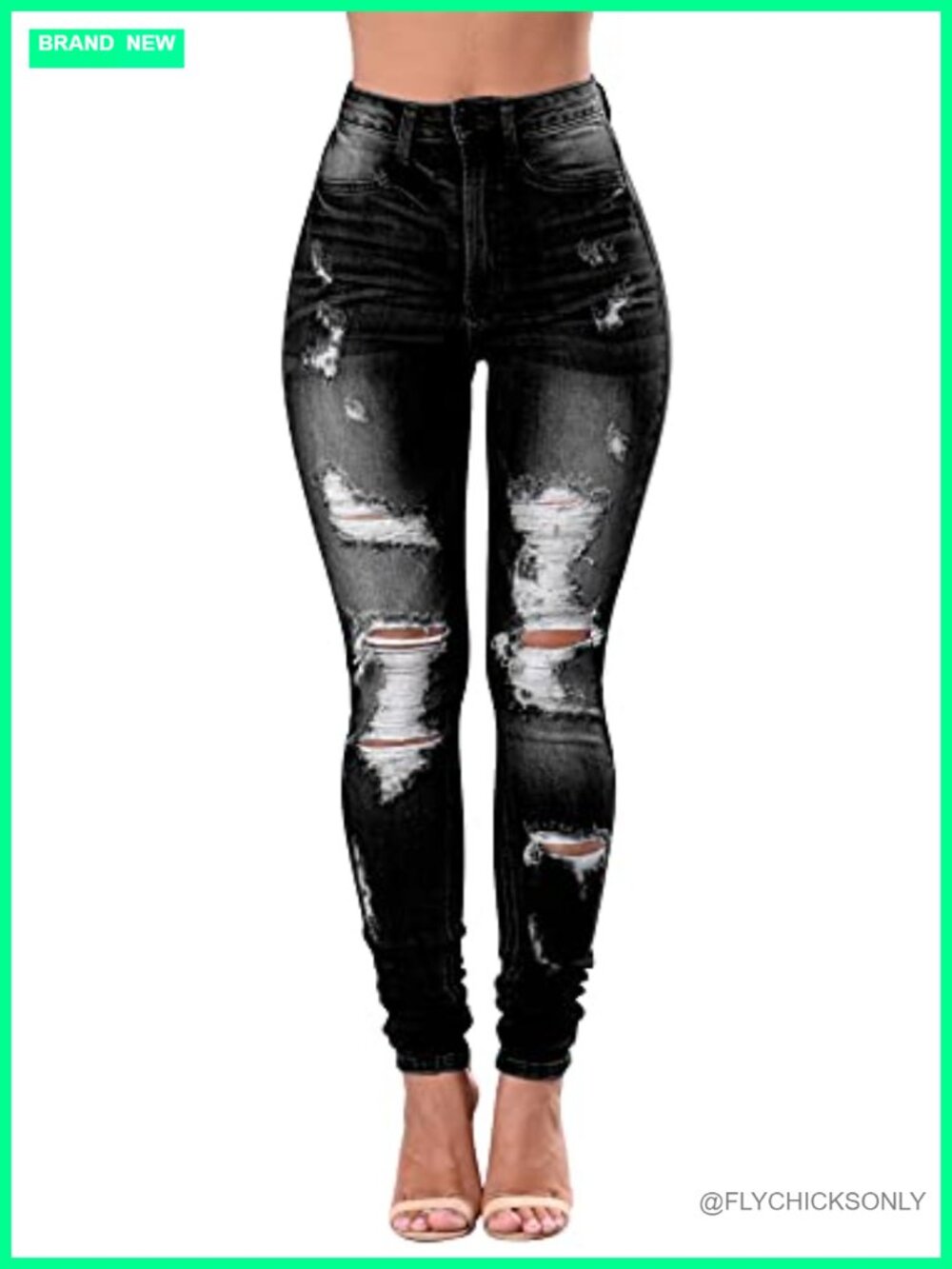 Women's High Waisted Ripped Skinny Stretch Jeans Distressed Butt Lifting Denim